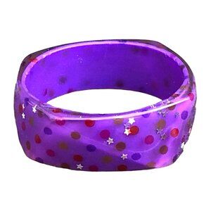 Vintage Y2K Purple Confetti Lucite Bangle Bracelet Faceted Glitter Polka Dots